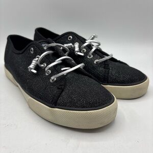 Sperry Ladies Slip on Shoe Black and Silver Size 10